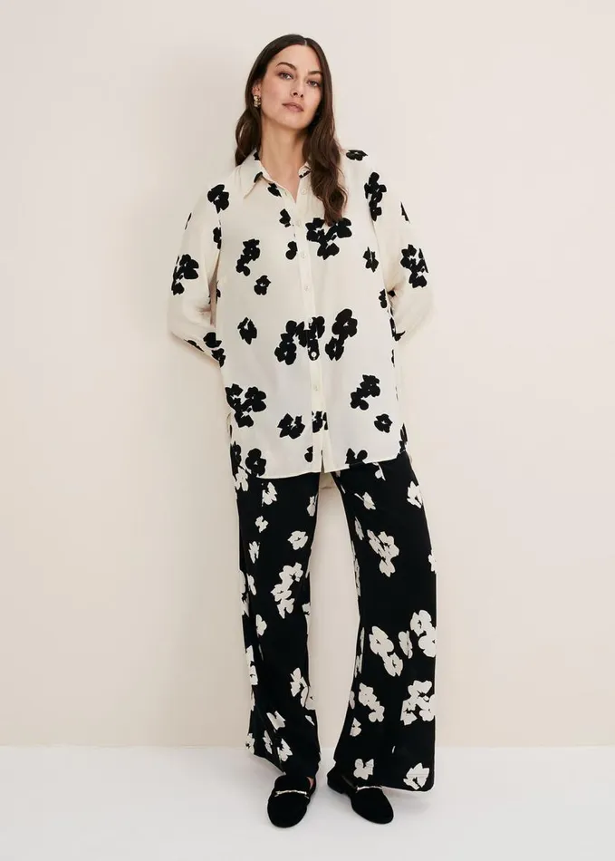 Phase Eight Rae Floral Longline Shirt Blackivory Women Shirts and Blouses