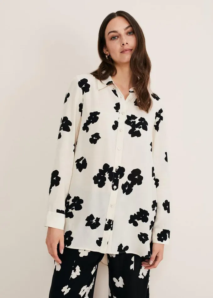 Phase Eight Rae Floral Longline Shirt Blackivory Women Shirts and Blouses