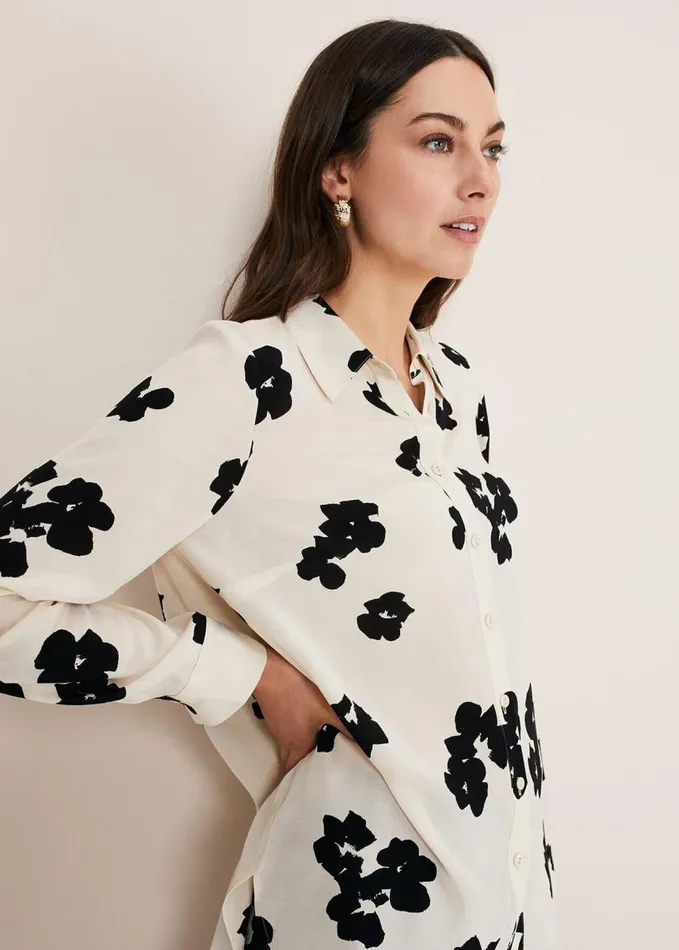 Phase Eight Rae Floral Longline Shirt Blackivory Women Shirts and Blouses