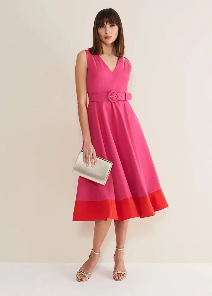 Phase Eight Raquel Belted Fit And Flare Dress Fuchsiared Women Dresses