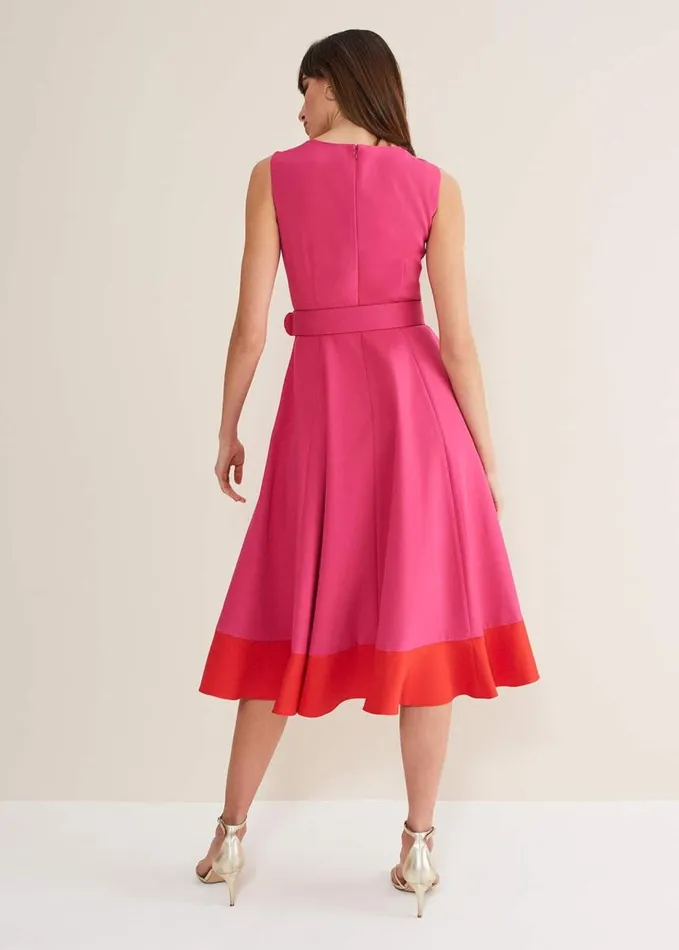 Phase Eight Raquel Belted Fit And Flare Dress Fuchsiared Women Dresses