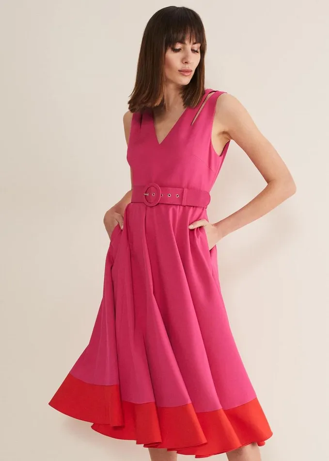 Phase Eight Raquel Belted Fit And Flare Dress Fuchsiared Women Dresses