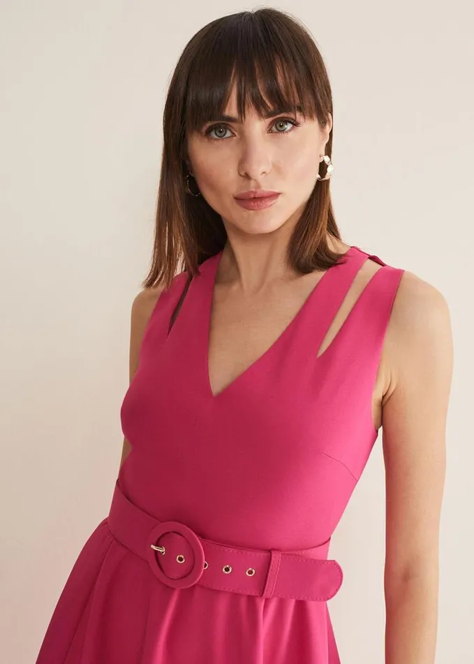Phase Eight Raquel Belted Fit And Flare Dress Fuchsiared Women Dresses