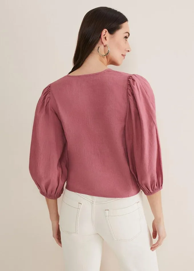 Phase Eight Raven Linen Tie Front Blouse Rose Women Shirts and Blouses