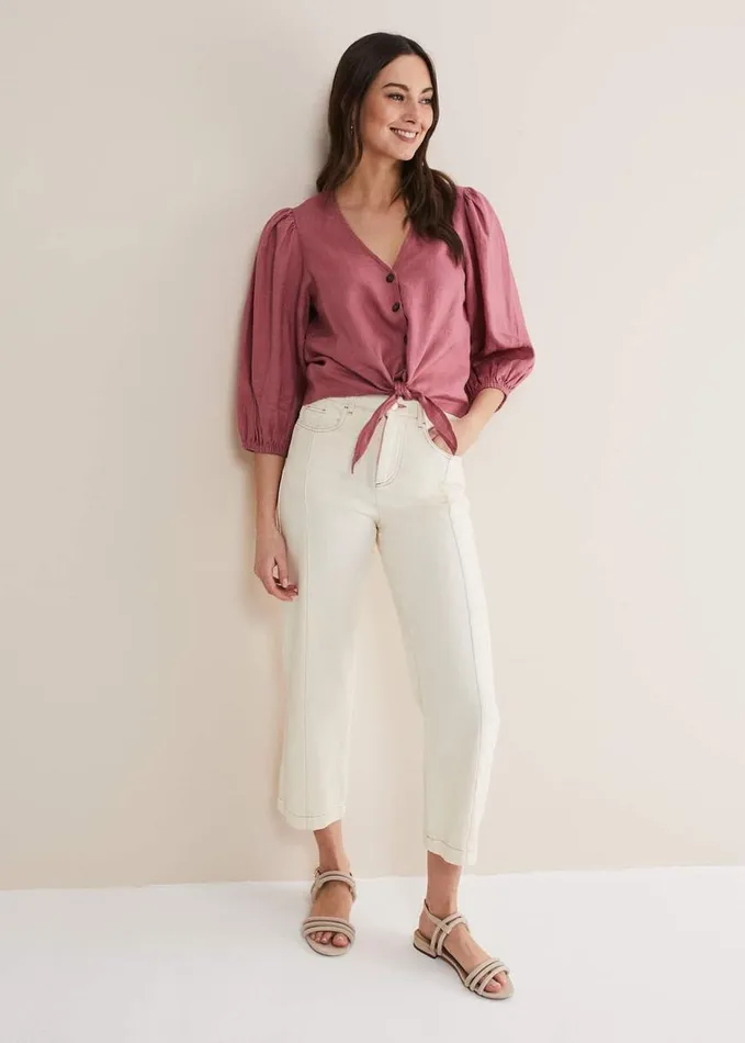 Phase Eight Raven Linen Tie Front Blouse Rose Women Shirts and Blouses