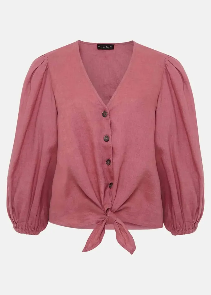 Phase Eight Raven Linen Tie Front Blouse Rose Women Shirts and Blouses