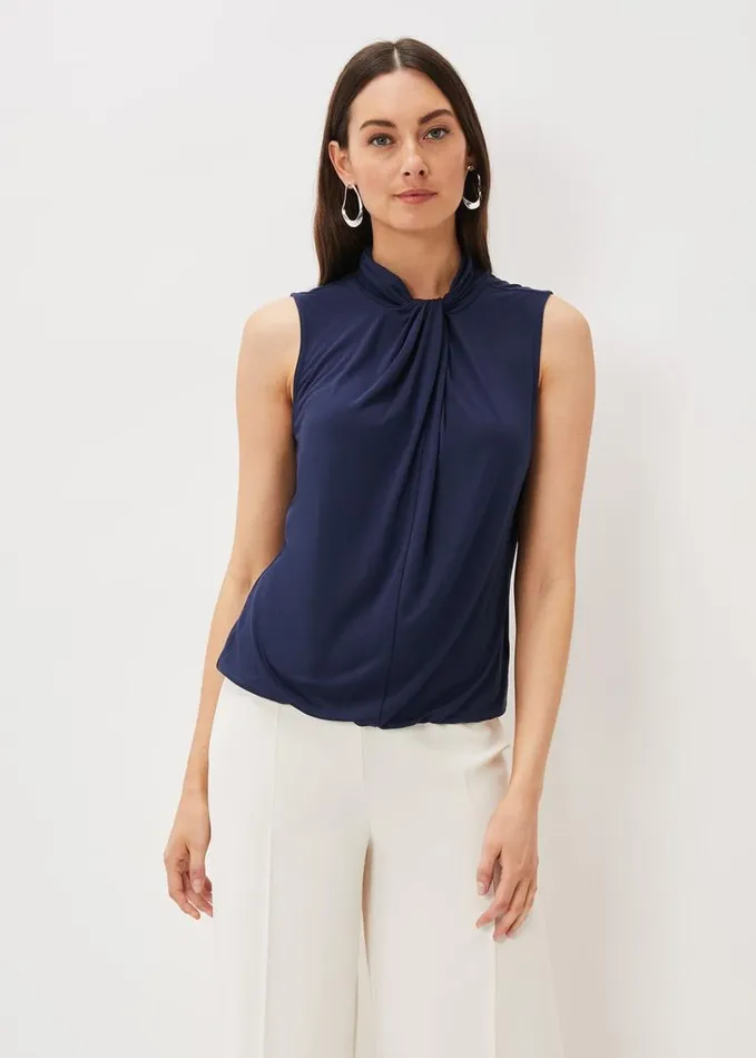 Phase Eight Reign Jersey Twist Neck Top Prussian Blue Women Tops and TShirts