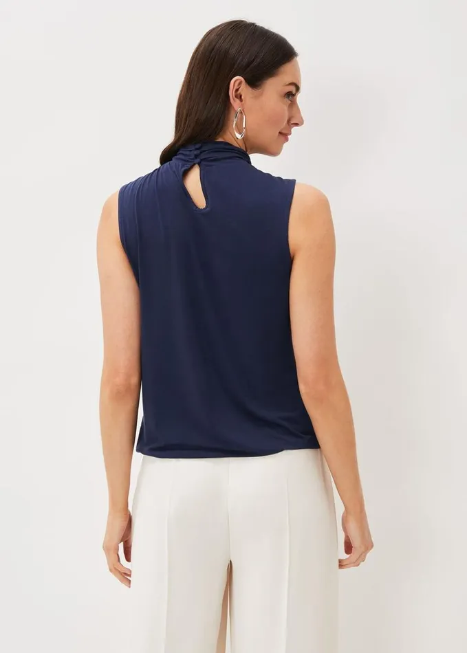 Phase Eight Reign Jersey Twist Neck Top Prussian Blue Women Tops and TShirts