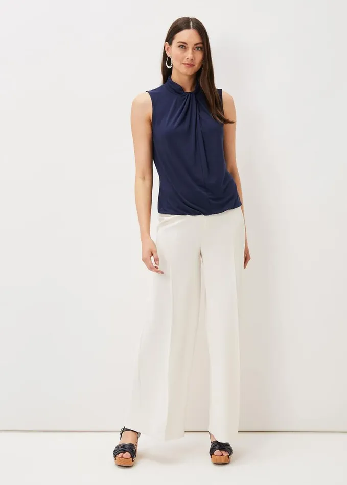 Phase Eight Reign Jersey Twist Neck Top Prussian Blue Women Tops and TShirts