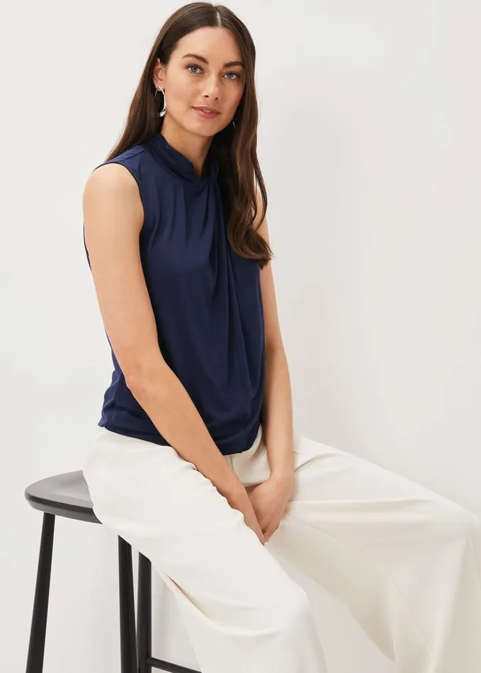 Phase Eight Reign Jersey Twist Neck Top Prussian Blue Women Tops and TShirts