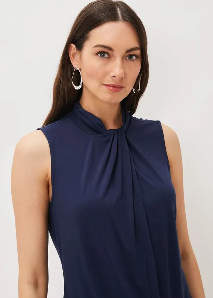 Phase Eight Reign Jersey Twist Neck Top Prussian Blue Women Tops and TShirts