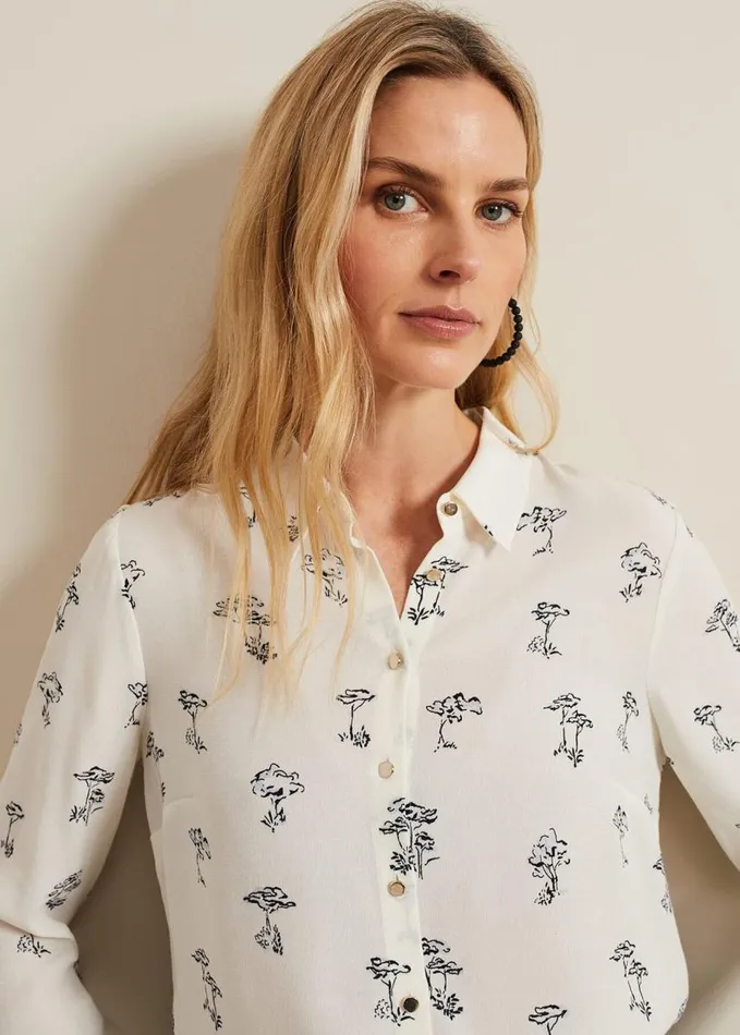 Phase Eight Riley Printed Shirt Ivory Women Shirts and Blouses
