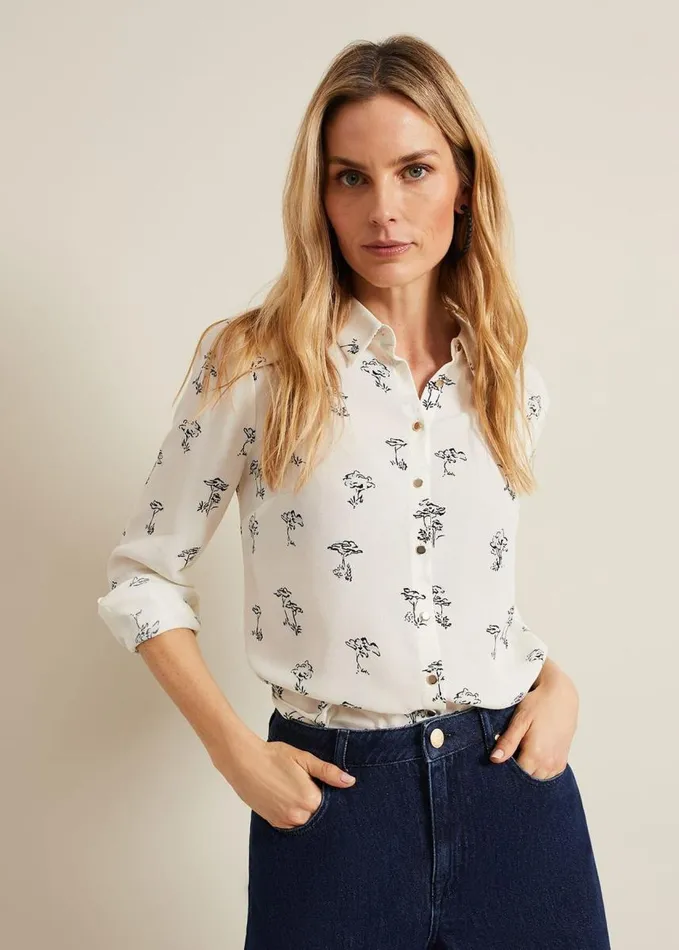 Phase Eight Riley Printed Shirt Ivory Women Shirts and Blouses