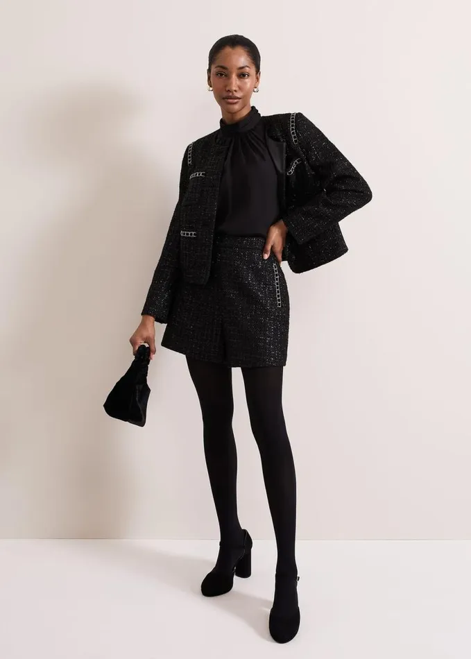 Phase Eight Ripley Lurex Short Black Women Trousers