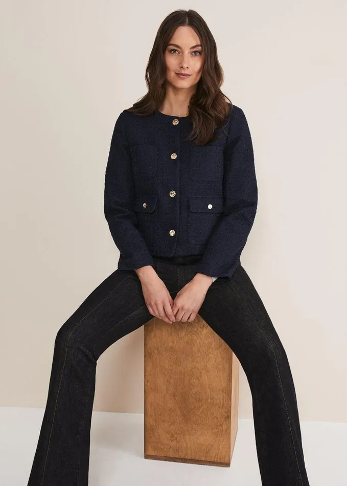 Phase Eight Ripley Tweed Jacket Navy Women Coats