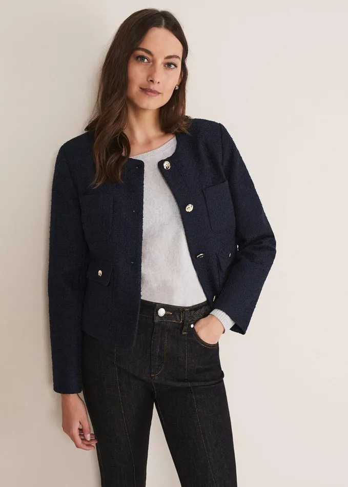 Phase Eight Ripley Tweed Jacket Navy Women Coats