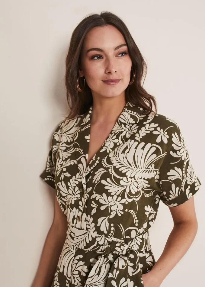 Phase Eight Rosalia Printed Playsuit Khaki Women Dresses