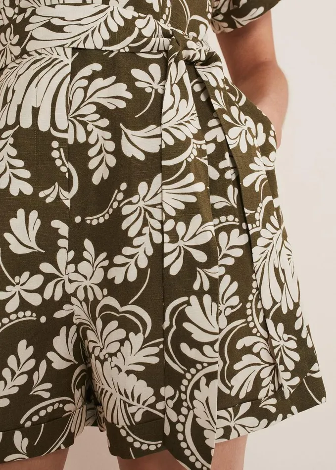 Phase Eight Rosalia Printed Playsuit Khaki Women Dresses