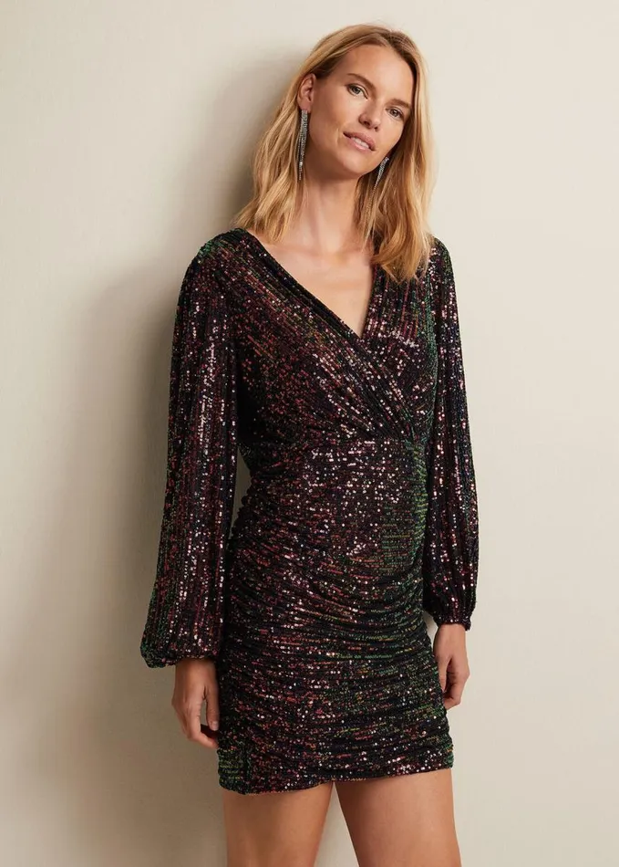 Phase Eight Ruby Sequin Ruched Mini Dress Purple Women Dresses