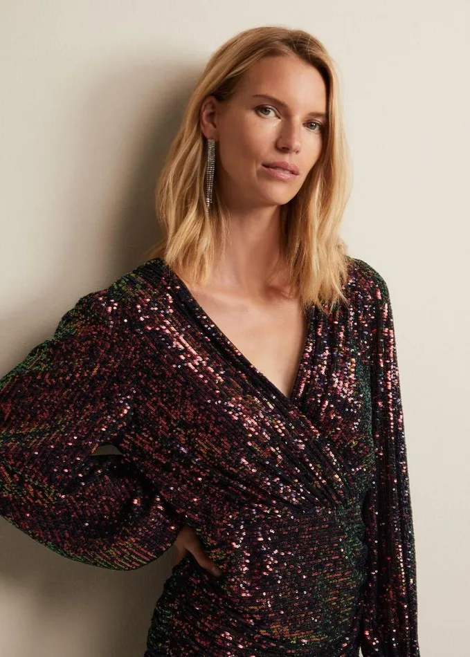 Phase Eight Ruby Sequin Ruched Mini Dress Purple Women Dresses