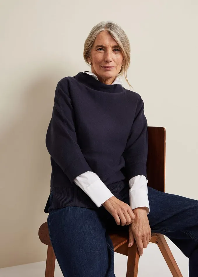 Phase Eight Salima Funnel Neck Jumper Navy Women Knitwear