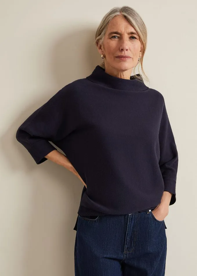 Phase Eight Salima Funnel Neck Jumper Navy Women Knitwear