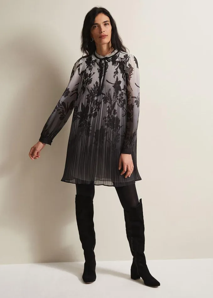 Phase Eight Sally Floral Pleated Swing Mini Dress Grey Women Dresses