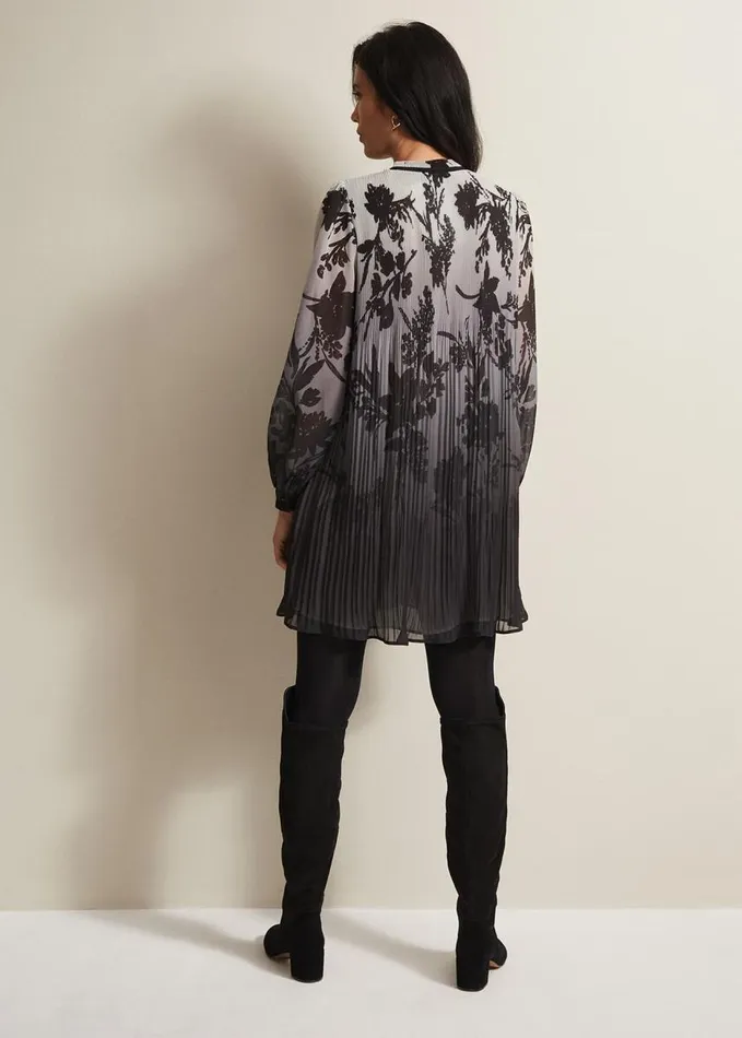 Phase Eight Sally Floral Pleated Swing Mini Dress Grey Women Dresses