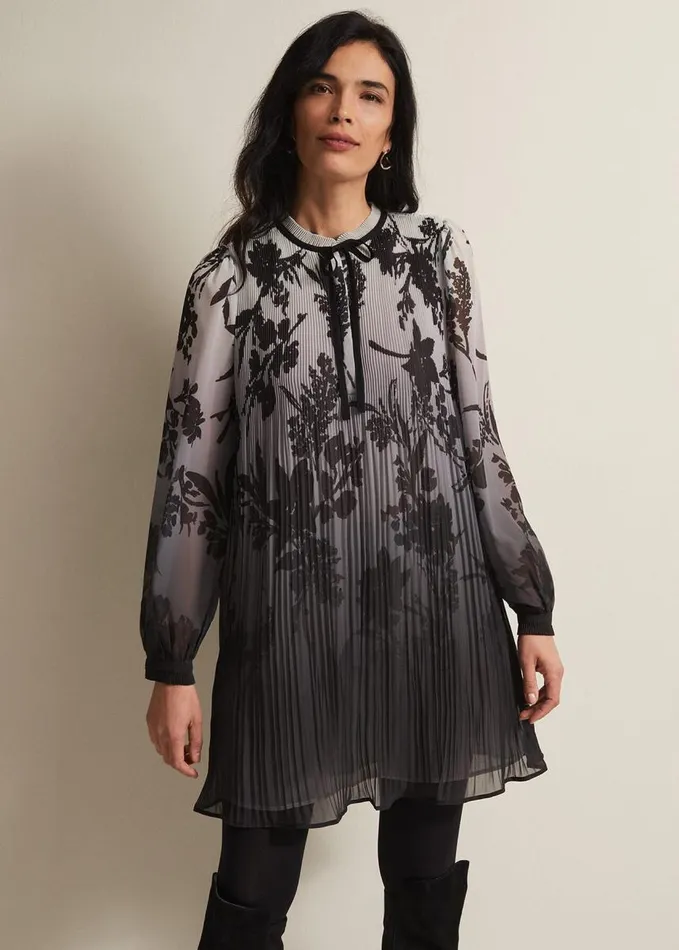 Phase Eight Sally Floral Pleated Swing Mini Dress Grey Women Dresses