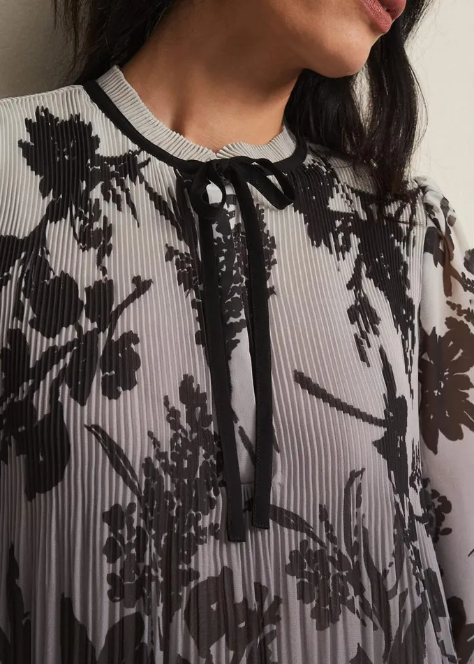 Phase Eight Sally Floral Pleated Swing Mini Dress Grey Women Dresses