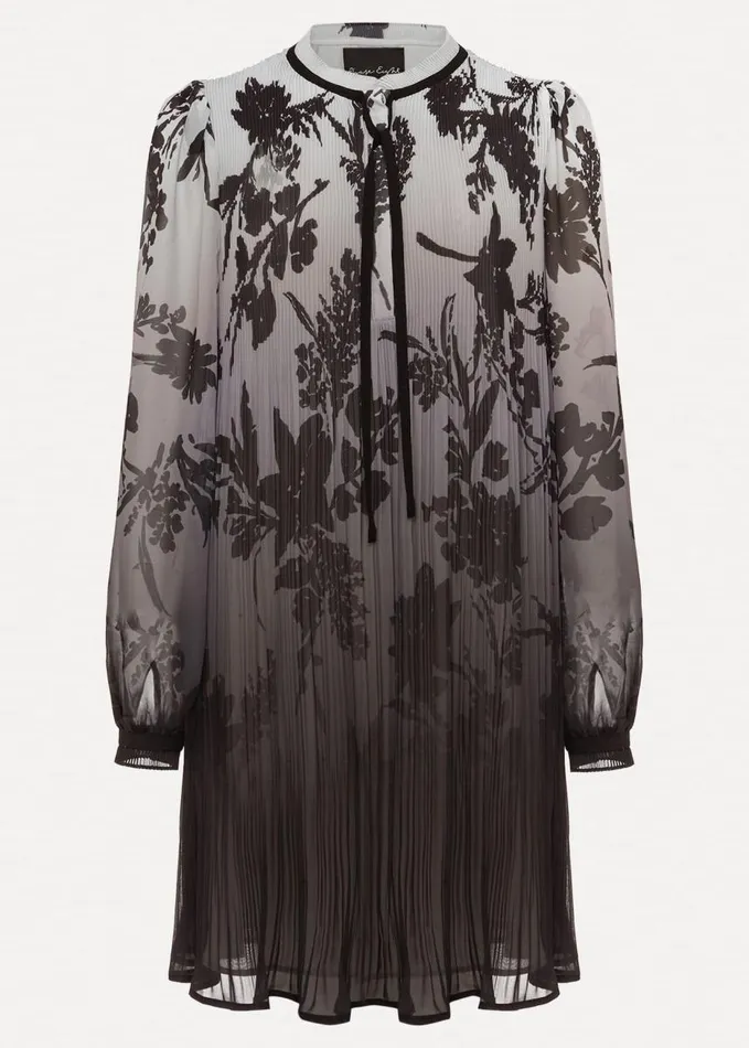 Phase Eight Sally Floral Pleated Swing Mini Dress Grey Women Dresses