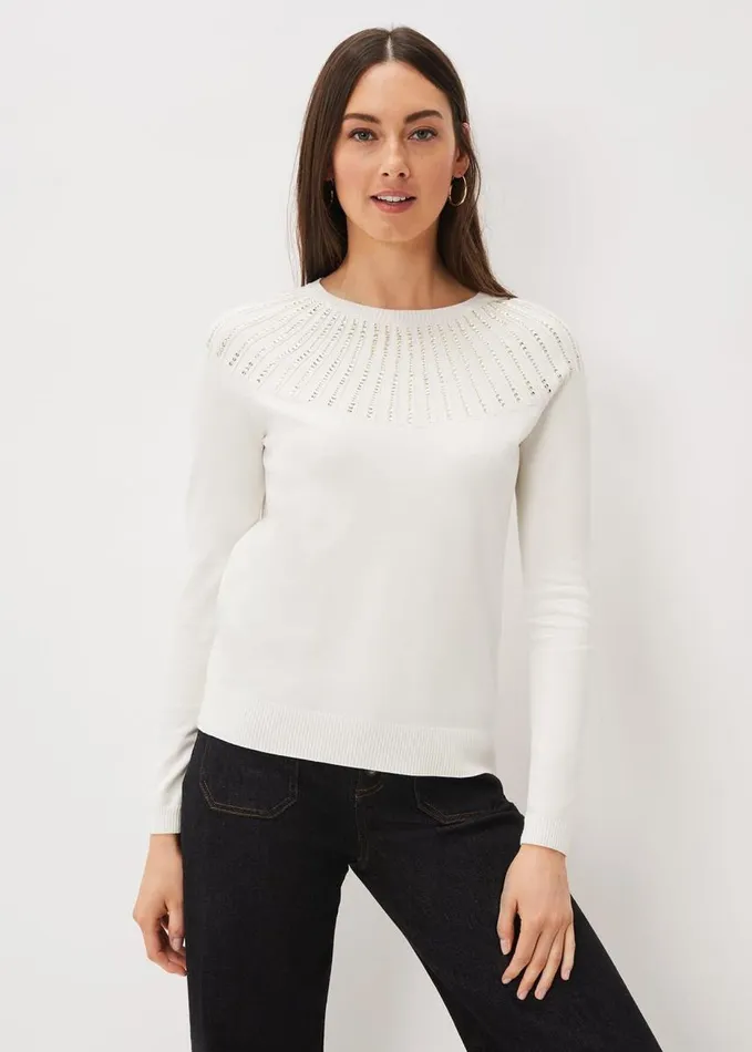 Phase Eight Samanthee Sunray Sequin Knit Ivory Women Knitwear