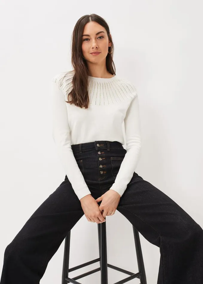 Phase Eight Samanthee Sunray Sequin Knit Ivory Women Knitwear
