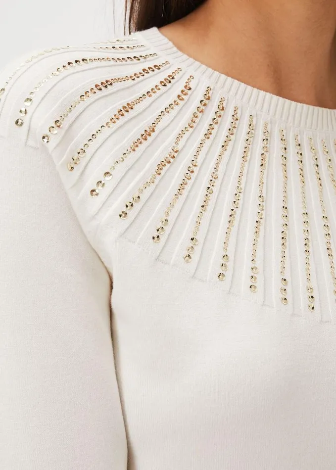 Phase Eight Samanthee Sunray Sequin Knit Ivory Women Knitwear