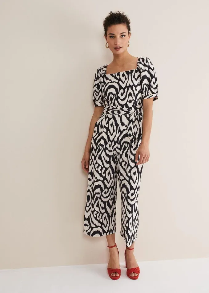Phase Eight Sara Ikat Wide Leg Jumpsuit Blackcream Women Jumpsuits
