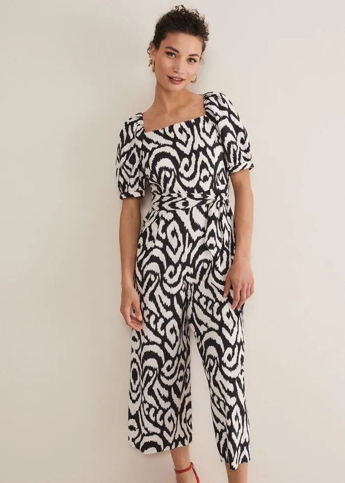 Phase Eight Sara Ikat Wide Leg Jumpsuit Blackcream Women Jumpsuits