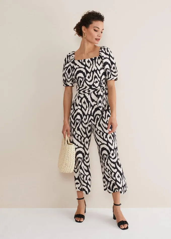 Phase Eight Sara Ikat Wide Leg Jumpsuit Blackcream Women Jumpsuits