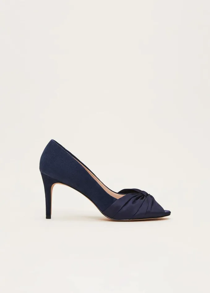 Phase Eight Satin Twist Peeptoe Shoe Navy Women Occasion Shoes