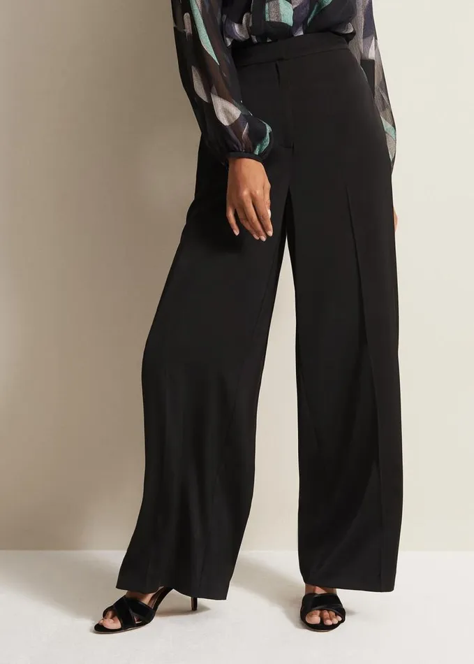 Phase Eight Shellina Black Satin Wide Leg Trousers Black Women Trousers
