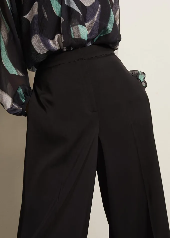 Phase Eight Shellina Black Satin Wide Leg Trousers Black Women Trousers