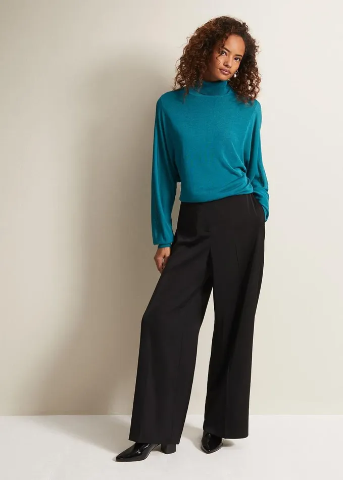 Phase Eight Shellina Black Satin Wide Leg Trousers Black Women Trousers