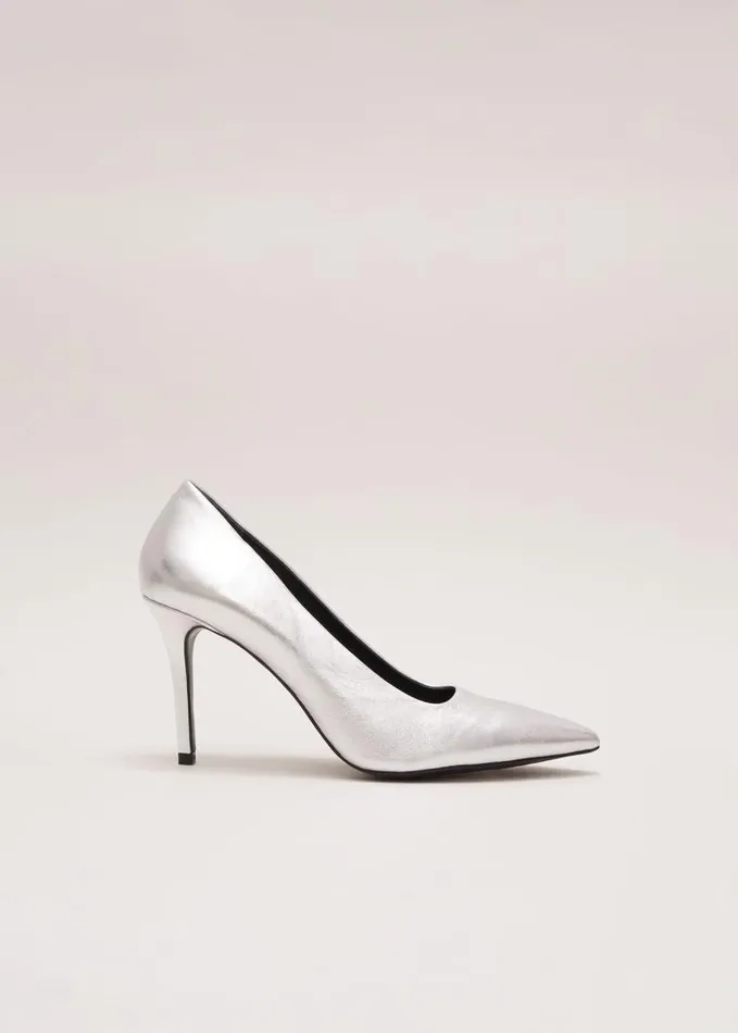 Phase Eight Silver Leather Pointed Court Shoes Silver Women Heels