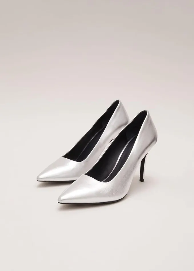 Phase Eight Silver Leather Pointed Court Shoes Silver Women Heels