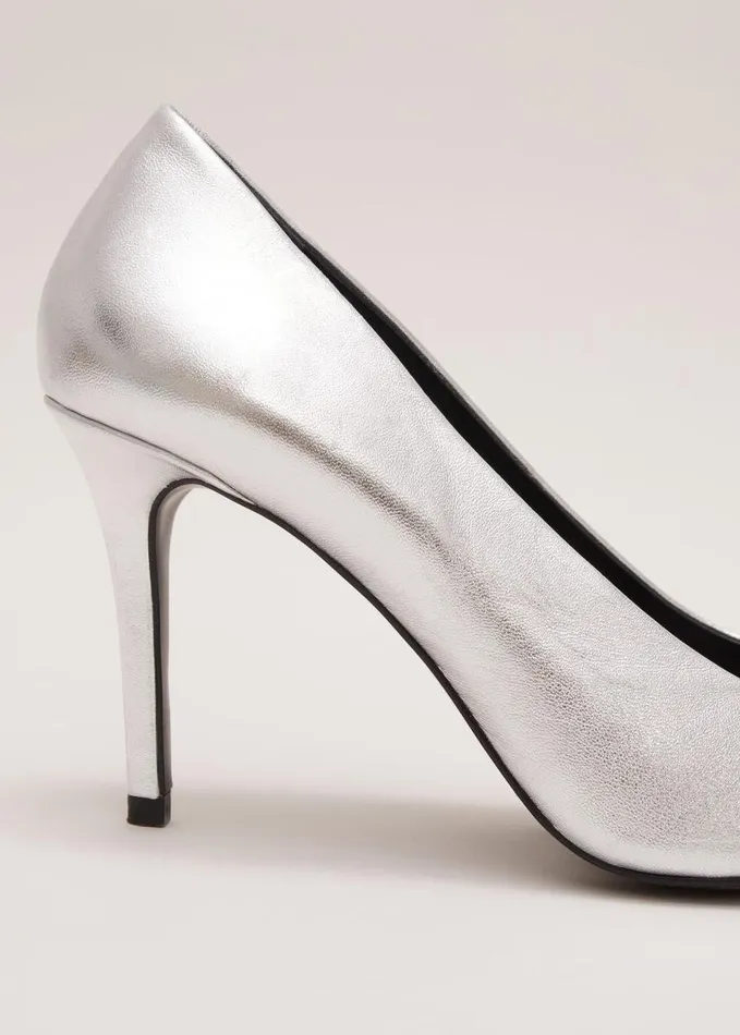 Phase Eight Silver Leather Pointed Court Shoes Silver Women Heels