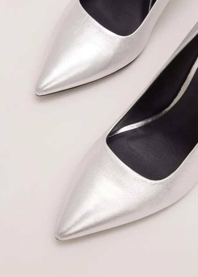 Phase Eight Silver Leather Pointed Court Shoes Silver Women Heels