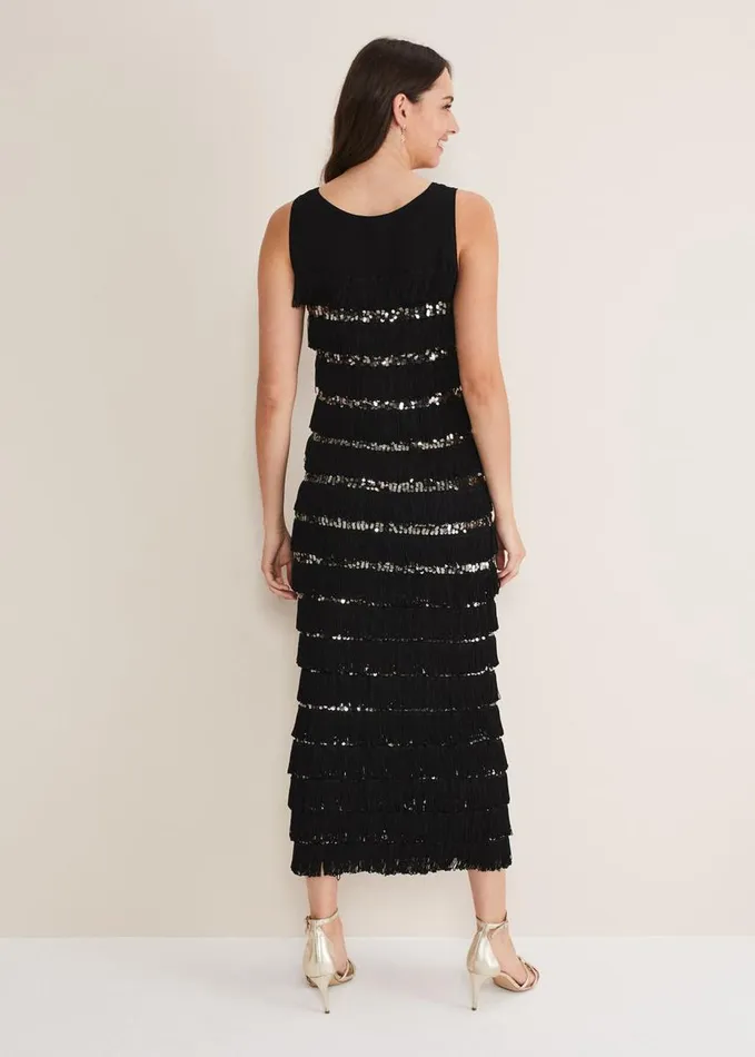 Phase Eight Sofianne Fringe Maxi Dress Blackpewter Women Dresses