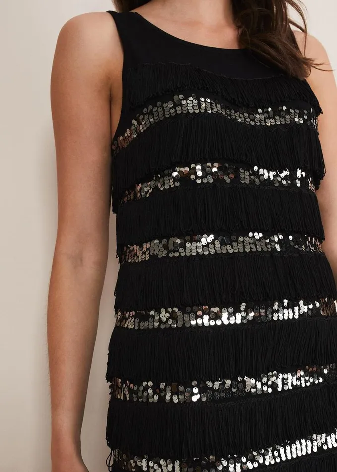 Phase Eight Sofianne Fringe Maxi Dress Blackpewter Women Dresses