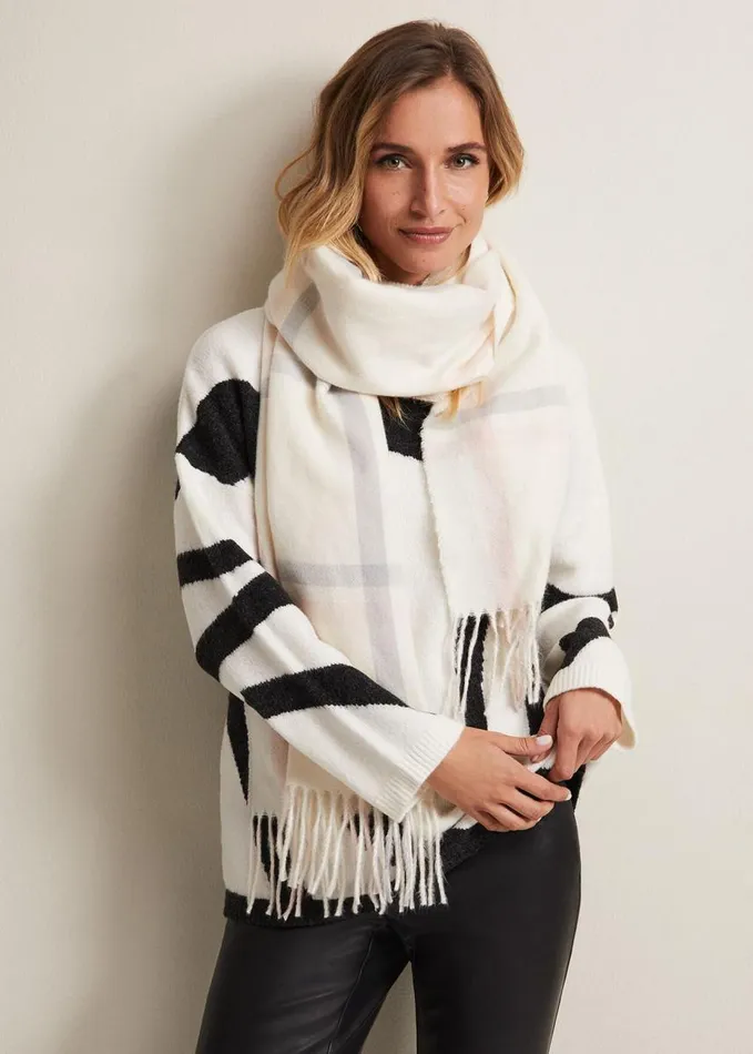 Phase Eight Sollie Check Scarf Ivory Women Scarves
