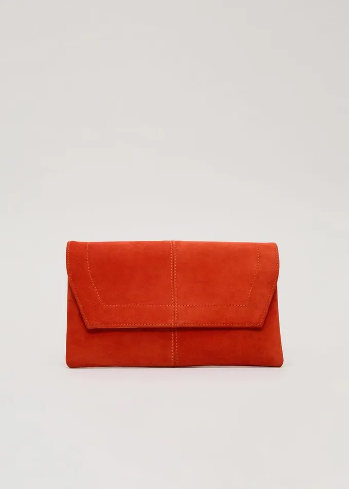 Phase Eight Square Suede Clutch Red Women Bags and Clutches