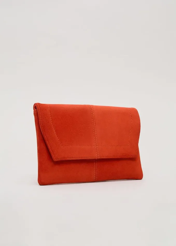 Phase Eight Square Suede Clutch Red Women Bags and Clutches